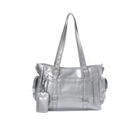 ZBIianxer Pendelhandtasche für Damen, geräumige Schultertasche aus, Silver | Geräumige Innen und Außentaschenstruktur mit Reißverschlusseinsätzen vorne, Reißverschlussöffnung oben