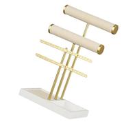 ZBIianxer Platzsparender T förmiger Schmuckständer mit abnehmbaren Schichten, Metall und Holzkonstruktion für Ohrringe, Ringe, Schmuckständer aus Metall und Holz mit abnehmbaren T förmigen Stangen