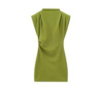 ZBJZUIMEI Kleid Frauen Mit Geringerem Körperkleid Für Frauen Ärmellose Front Drape Patchwork Crew Neck Midi Cocktail Kleid-grün-xs