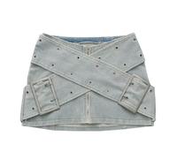 ZBJZUIMEI Langer Rock Damen Eyelet Cross Belt Decoration Frauen-Denim-Minirock Y2k Sexy Zip-up Slim Package Hip Stretchrock-graublau-m