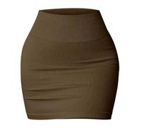 ZBJZUIMEI Langer Rock Damen Frauen Grundlegende Elastische Taille Bodycon Bleistift Minirock Lässiger Sommer -Rippen -Strick -kurzrock-braun-s