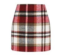 ZBJZUIMEI Langer Rock Damen Plaid Halb Länge Frauen A-line High Taille Min Kleid Enge Einbruster Cordrock-Rock-rot-l