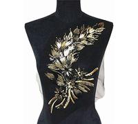 ZBORAVPIX 3D-Stickerei Spitzenapplikationen, Patches， Applikation Netzbesatz Nähen Stoff Kragen Patch Motiv Hochzeitskleid Braut DIY Basteln(Black Gold)