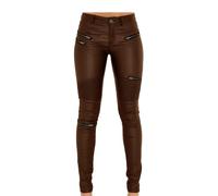 ZC8bdbd Schwarze Hosen PU-Leder-beschichtete Jeans-Hose für Damen, sexy, eng, dehnbar, Biker-Leggings, Kaffee, S