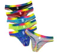 ZC8bdbd Ultra-dünne Netz-G-Strings für Herren, sexy, transparent, Regenbogen-Bund, Tanga, 6 Farben, Small