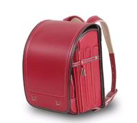 ZCBYBT Ransel Randoseru PU-Leder-Japanischer Kasten-Rucksack Mit Automatischem Verschluss-Leichter Schultasche, Für Mädchen-Jungen,Rot,35 * 27 * 18cm