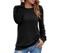 ZCJ Sweatshirt Damen Pullover Oversize aus French Terry Fleece Warm Langarmshirt mit Rundhalsausschnitt für Herbst Winter Casual Oberteile Tops L Schwarz