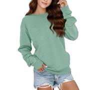 ZCJ Sweatshirt Damen Pullover Oversize aus French Terry Fleece Warm Langarmshirt mit Rundhalsausschnitt für Herbst Winter Casual Oberteile Tops XL Grün