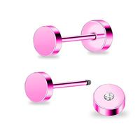 ZDE Titan Damen flach zurück Ohrstecker Frauen hypoallergene Ohrringe für empfindliche Ohren einfach klassisch flach Ohrstecker perfekt für Helix Tragus Knorpel (Pink, 6MM)