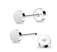 ZDE Titan Damen flach zurück Ohrstecker Frauen hypoallergene Ohrringe für empfindliche Ohren einfach klassisch flach Ohrstecker perfekt für Helix Tragus Knorpel (Silver, 6MM)