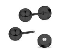 ZDE Titan Damen Ohrringe Flach Zurück Kugel Ohrstecker Hypoallergen für Empfindliche Ohren 4mm Helix Tragus Knorpel Ohrläppchen (Black)
