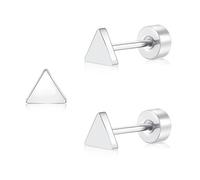 ZDE Titan Frauen Flatback Ohrringe Himmlische Blitz Bolzen Damen Ohrringe 5mm flach zurück CZ Ohrring hypoallergen Knorpel Flatback Ohrring Tragus Helix Tragus Conch Piercing (Triangle-Silver)