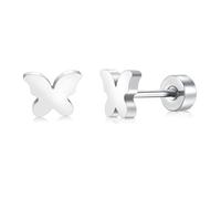 ZDE Titan Frauen Flatback Ohrringe Himmlische Blitz Bolzen Damen Ohrringe 5mm flach zurück CZ Ohrring hypoallergen Knorpel Flatback Ohrring Tragus Helix Tragus Conch Piercing (Butterfly-Silver)