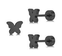 ZDE Titan Frauen Flatback Ohrringe Himmlische Blitz Bolzen Damen Ohrringe 5mm flach zurück CZ Ohrring hypoallergen Knorpel Flatback Ohrring Tragus Helix Tragus Conch Piercing (Butterfly-Black)