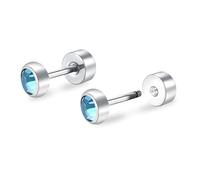 ZDE Titanium Flatback Ohrringe für Frauen Crystal Blue Zirkon Ohrstecker flach zurück Damen Ohrringe hypoallergen Knorpel Flatback Ohrring Tragus Helix Tragus Conch Piercing (Aquamarine, 4MM)