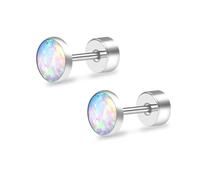ZDE Titanium Flatback Ohrringe für Frauen Opal Lavendel Ohrstecker flach zurück Frauen Ohrringe hypoallergen Knorpel Flatback Ohrring Tragus Helix Tragus Conch Piercing 3mm-5mm (Multi Green, 5MM)