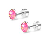 ZDE Titanium Flatback Ohrringe für Frauen Opal Lavendel Ohrstecker flach zurück Frauen Ohrringe hypoallergen Knorpel Flatback Ohrring Tragus Helix Tragus Conch Piercing 3mm-5mm (Hot Pink, 5MM)