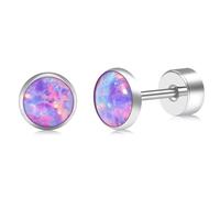 ZDE Titanium Flatback Ohrringe für Frauen Opal Lavendel Ohrstecker flach zurück Frauen Ohrringe hypoallergen Knorpel Flatback Ohrring Tragus Helix Tragus Conch Piercing (Multi Lavender, 4MM)