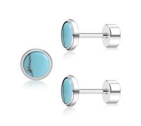 ZDE Titanium Flatback Ohrringe für Frauen Türkis Ohrstecker flach zurück Damen Ohrringe hypoallergen Knorpel Flatback Ohrring (Turquoise, 4MM)