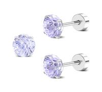 ZDE Titanium Frauen Flatback Ohrringe AAA Cubic Zirkonia Silber CZ simulierte Diamant Ohrringe Stud Hypoallergen Knorpel Ohrring Ohrstecker (Purple CZ, 6MM)