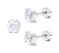 ZDE Titanium Frauen Flatback Ohrringe AAA Cubic Zirkonia Silber CZ simulierte Diamant Ohrringe Stud Hypoallergen Knorpel Ohrstecker (White CZ, 6MM)