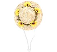 ZDETGU Haustier-Sombrero-Hut, Niedlicher Strohhut für Haustiere, Geburtstagsparty mit Blumen, Ideal für Kleine und Mittelgroße Hunde und Katzen (Yellow S)