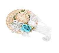 ZDETGU Haustier-Sombrero-Hut, Niedlicher Strohhut für Haustiere, Geburtstagsparty mit Blumen, Ideal für Kleine und Mittelgroße Hunde und Katzen (weiße, blaugrüne Blüten XS)