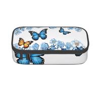 ZDFHKYDY Coral Reef Große Kapazität Büro Federmäppchen für Erwachsene, tragbare Schreibwarentasche für Stifte, Marker und Zubehör - 21 x 9,5 x 5 cm, Blaue Schmetterlinge weiße Blumen, Einheitsgröße