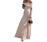 ZDJSWJ Damen auf der Schulter, Maxikleid, lang, für Party, formell, Gäste, schulterfrei, lang, Brautkleid, ohne Träger, aprikose, Small