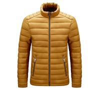 ZDJSWJ Daunenjacke für Herren, leichte Daunenjacke, Outdoor, Reisen, Jacke, flauschig, wasserdicht, mit Stehkragen, gelb, XXXL
