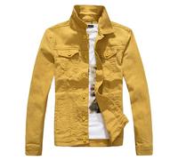 ZDJSWJ Herren Jeansjacke mit Frontschnalle, lässige Jeansjacke, klassisch, gewaschen, dünner leichter Denim-Mantel, gelb, XXXL
