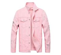 ZDJSWJ Herren-Jeansjacke, schmal, mit Gabel, Farbe: Rosa., XL