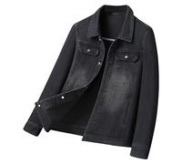 ZDJSWJ Herren-Mantel mit doppelter Tasche, klassischer Denim-Mantel, Slim - Fit, leichter Denim-Mantel, Baumwolle, lässig, Jeansjacke, Schwarz , 170 cm