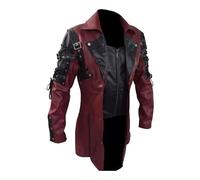 ZDJSWJ Herren Steampunk Gothic Ledermantel Motorrad Riding Jacke Punk Trend Coat Faux Leder Mantel, rot, M