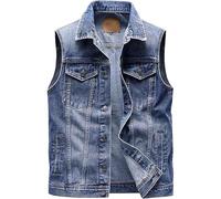ZDJSWJ Herren-Weste, Punk, Rock, Denim, Jacke, Revers, Mantel, Niet, Jacke, Knopf, Trucker, Jeans, ärmellos (XL,DEDunkelblau)