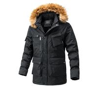 ZDJSWJ Herren Winter Verdickung Daunenjacke Pelz Kapuze große hohe Daunenjacke verdickte Baumwolle warm Parker-Jacke mit Kapuze, Schwarz , XL