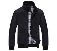 ZDJSWJ Militärjacke aus Baumwollleinen für Herren, Militärmantel, Outdoor, Reißverschluss, Taschenjacke mit Stehkragen, Herbst, Schwarz , L