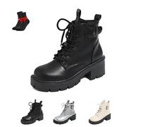 ZDOUXUAN Damen-Schnürstiefel mit seitlichem Reißverschluss, profilierter Sohle, rutschfestem Blockabsatz, stylischen Stiefeletten mit runder Zehenpartie for Outdoor-Aktivitäten(Black,39 EU)