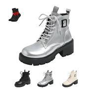 ZDOUXUAN Damen-Schnürstiefel mit seitlichem Reißverschluss, profilierter Sohle, rutschfestem Blockabsatz, stylischen Stiefeletten mit runder Zehenpartie for Outdoor-Aktivitäten(Silver,37 EU)