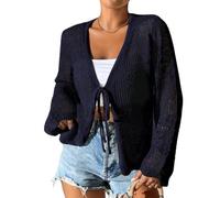 ZDOUXUAN Leichte Sommer-Strickjacken Für Damen, Frühlingsstrick, Langärmelig, Strandurlaub, Kleidung, Krawatte, Vorne Offen, Überwurfjacke(Black,S)