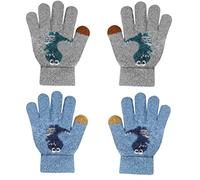 ZDQC 2 Paar Warme Strickhandschuhe Kinder, Süße Vollfinger Fingerhandschuhe, Winter Stretch Dinosaurier-A