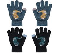 ZDQC 2 Paar Warme Strickhandschuhe Kinder, Süße Vollfinger Handschuhe, Winter Stretch Fingerhandschuhe (Dinosaurier-B)