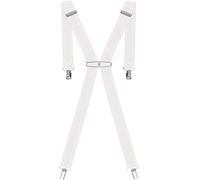Ze Enzo Robuste Herren-Hosenträger, 4 Schnallen, gestreift, 8 Farben, langlebig, elastisch, verstellbare Hosenträger, starke Metall-Clips, Einheitsgröße Gr. Einheitsgröße, weiß