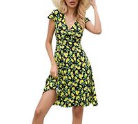 Zeagoo Damen A Linie Kleid Elegant Sommerkleider Kurzarm Freizeitkleid Blumen Kielang Swing Stretchy Kleider M 38