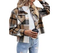 Zeagoo Damen Flanell Jacke Karierte Hemdjacke Kurze Langarm Holzfällerhemd | Langarm Kurzjacke | Übergangsjacke | Kurz Shacket | Button-Down-Bluse | Herbst Mantel