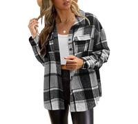 Zeagoo Damen Hemdjacke Karierte Hemdbluse Flanell Jacke Übergangsjacke | XS-XXL, Langarm Loose Shacket, Knöpfen
