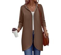 Zeagoo Damen Herbstjacke 2025 Reißverschluss Hoodies Langarm Lange Tunika Sweatshirts Oversized Fleece Casual Mantel mit Tasche, A_Fleece-Stoff_braun, L