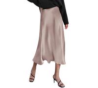 Zeagoo Damen High Waist Midi Satin Seide Rock Reißverschluss Casual Seidiger Business Bleistiftrock Party Rock Champagner M