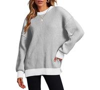 Zeagoo Damen Pullover Elegant Rundhals Strickpullover Oversize Pullover Warm Winterpullover Strick Pulli Lose Sweatshirt Langarm Oberteile SchwarzWeiß L