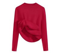 Zeagoo Damen Pullover Langarm Strickpullover Damen Herbst Winter Warm Winterpullover Elegant Dicker Pullover Mit Fleece Rot M